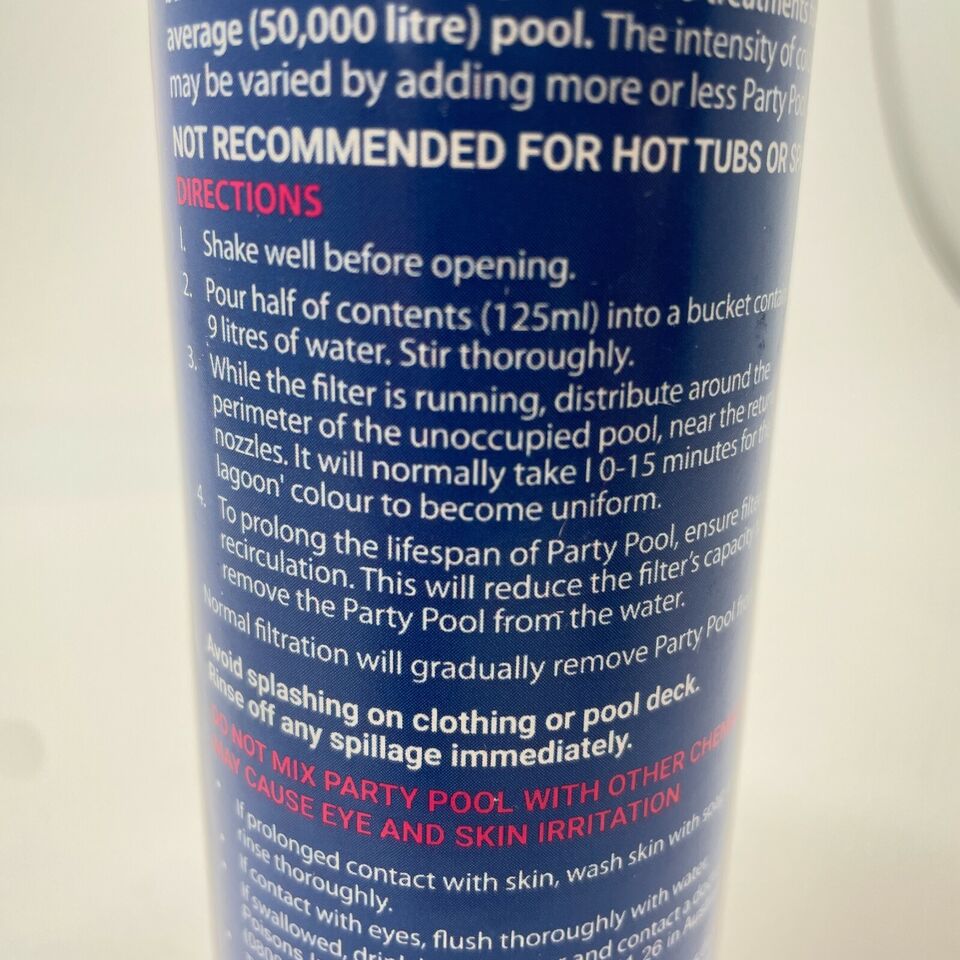 Party Pool Swimming Pool Blue Water Dye 250ml Party Pool Swimming Pool Blue Water Dye 250ml